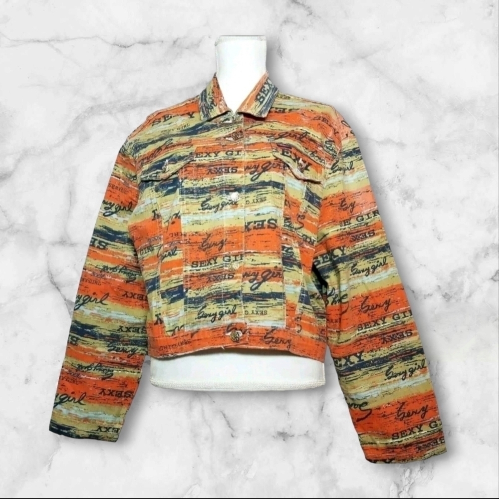 Navi Authentic Jeanswear Jacket 2XL Sexy Girl Patterned Multicolor Denim Pockets